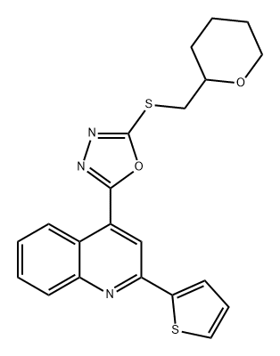 Quinoline, 4-[5-[[(tetrahydro-2H-pyran-2-yl)methyl]thio]-1,3,4-oxadiazol-2-yl]-2-(2-thienyl)- Structure