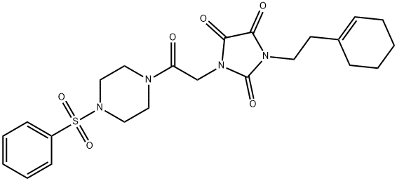 2,4,5-Imidazolidinetrione, 1-[2-(1-cyclohexen-1-yl)ethyl]-3-[2-oxo-2-[4-(phenylsulfonyl)-1-piperazinyl]ethyl]- Structure