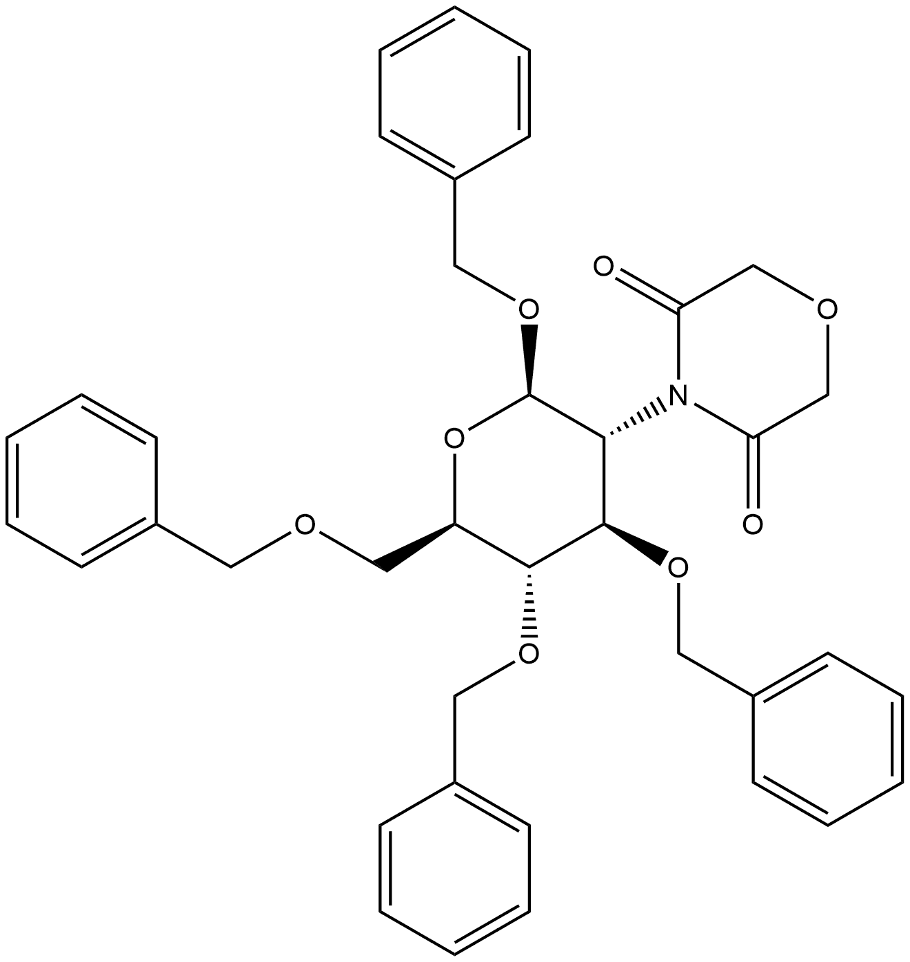 β-D-Glucopyranoside, phenylmethyl 2-deoxy-2-(3,5-dioxo-4-morpholinyl)-3,4,6-tris-O-(phenylmethyl)- Structure