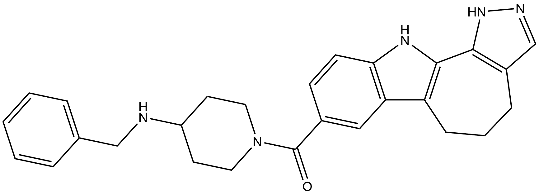 (4-(benzylamino)piperidin-1-yl)(4,5,6,11-tetrahydro-1H-pyrazolo[4',3':6,7]cyclohepta[1,2-b]indol-8-yl)methanone Structure