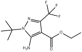 1H-Pyrazole-4-carboxylic acid, 5-amino-1-(1,1-dimethylethyl)-3-(trifluoromethyl)-, ethyl ester 구조식 이미지