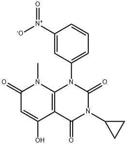 Pyrido[2,3-d]pyrimidine-2,4,7(1H,3H,8H)-trione, 3-cyclopropyl-5-hydroxy-8-methyl-1-(3-nitrophenyl)- Structure