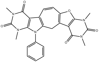 Pyrimido[5,4:4,5]furo[3,2:4,5]cyclohepta[1,2:4,5]pyrrolo[2,3-d]pyrimidine-2,4,8,10(3H,9H)-tetrone,  1,5,6,7-tetrahydro-1,3,7,9-tetramethyl-6-phenyl-  (9CI) Structure