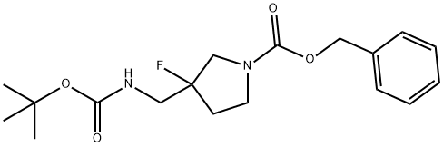 1-Pyrrolidinecarboxylic acid, 3-[[[(1,1-dimethylethoxy)carbonyl]amino]methyl]-3-fluoro-, phenylmethyl ester Structure