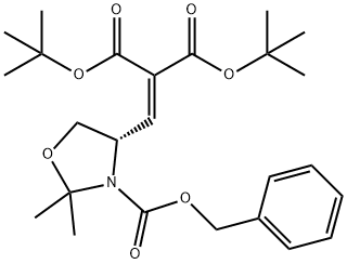 Propanedioic acid, 2-[[(4S)-2,2-dimethyl-3-[(phenylmethoxy)carbonyl]-4-oxazolidinyl]methylene]-, 1,3-bis(1,1-dimethylethyl) ester Structure