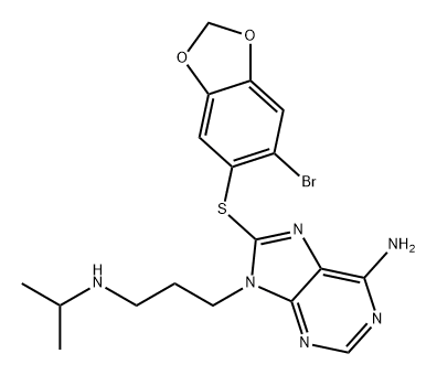 9H-Purine-9-propanamine, 6-amino-8-[(6-bromo-1,3-benzodioxol-5-yl)thio]-N-(1-methylethyl)- 구조식 이미지