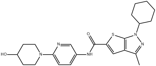 1H-Thieno[2,3-c]pyrazole-5-carboxamide, 1-cyclohexyl-N-[6-(4-hydroxy-1-piperidinyl)-3-pyridinyl]-3-methyl- Structure