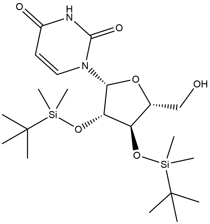 2,4(1H,3H)-Pyrimidinedione, 1-[2,3-bis-O-[(1,1-dimethylethyl)dimethylsilyl]-β-D-arabinofuranosyl]- Structure