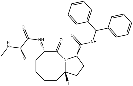 Pyrrolo[1,2-a]azocine-3-carboxamide, N-(diphenylmethyl)decahydro-6-[[(2S)-2-(methylamino)-1-oxopropyl]amino]-5-oxo-, (3S,6S,10aS)- Structure