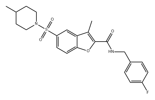 2-Benzofurancarboxamide, N-[(4-fluorophenyl)methyl]-3-methyl-5-[(4-methyl-1-piperidinyl)sulfonyl]- Structure