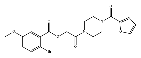 Benzoic acid, 2-bromo-5-methoxy-, 2-[4-(2-furanylcarbonyl)-1-piperazinyl]-2-oxoethyl ester Structure