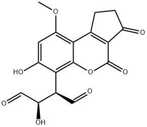 Butanedial, 2-hydroxy-3-(1,2,3,4-tetrahydro-7-hydroxy-9-methoxy-3,4-dioxocyclopenta[c][1]benzopyran-6-yl)-, (2R,3R)- 구조식 이미지