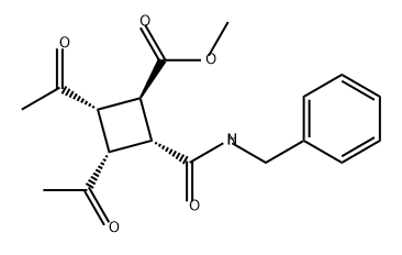 Cyclobutanecarboxylic acid, 2,3-diacetyl-4-[[(phenylmethyl)amino]carbonyl]-, methyl ester, (1R,2S,3R,4R)- 구조식 이미지