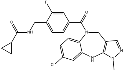 Cyclopropanecarboxamide, N-[[4-[(8-chloro-4,10-dihydro-1-methylpyrazolo[3,4-b][1,5]benzodiazepin-5(1H)-yl)carbonyl]-2-fluorophenyl]methyl]- 구조식 이미지