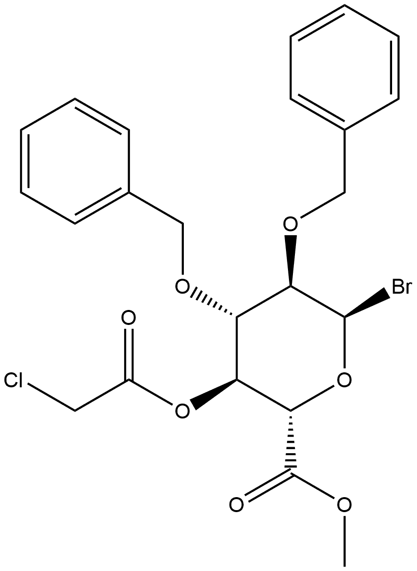 α-D-Glucopyranuronic acid, 1-bromo-1-deoxy-2,3-bis-O-(phenylmethyl)-, methyl ester, 4-(2-chloroacetate) Structure