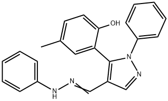 1H-Pyrazole-4-carboxaldehyde, 5-(2-hydroxy-5-methylphenyl)-1-phenyl-, 2-phenylhydrazone 구조식 이미지