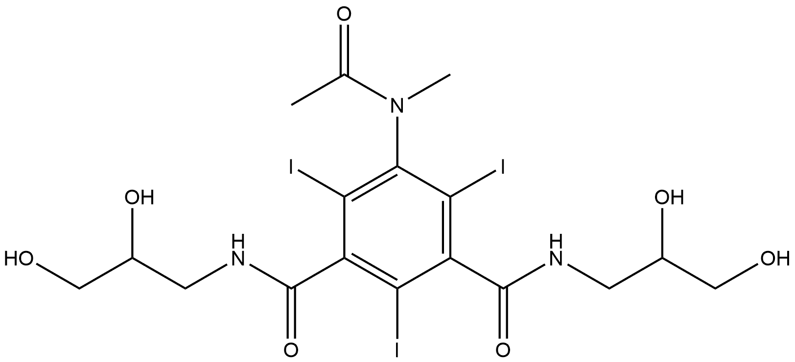 1,3-Benzenedicarboxamide, 5-(acetylmethylamino)-N1,N3-bis(2,3-dihydroxypropyl)-2,4,6-triiodo- Structure