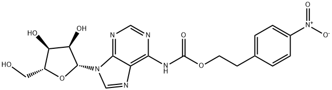 4-Nitrophenethyl (9-((2R,3R,4S,5R)-3,4-dihydroxy-5-(hydroxymethyl)tetrahydrofuran-2-yl)-9H-purin-6-yl)carbamate 구조식 이미지