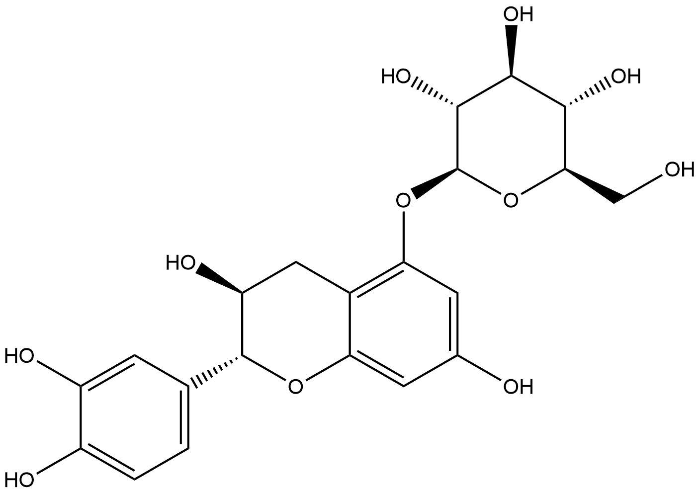 β-D-Glucopyranoside, (2R,3S)-2-(3,4-dihydroxyphenyl)-3,4-dihydro-3,7-dihydroxy-2H-1-benzopyran-5-yl Structure