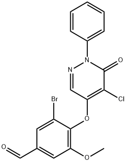 Benzaldehyde, 3-bromo-4-[(5-chloro-1,6-dihydro-6-oxo-1-phenyl-4-pyridazinyl)oxy]-5-methoxy- Structure