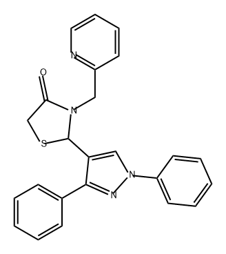 4-Thiazolidinone, 2-(1,3-diphenyl-1H-pyrazol-4-yl)-3-(2-pyridinylmethyl)- 구조식 이미지