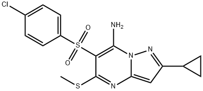 6-[(4-chlorophenyl)sulfonyl]-2-cyclopropyl-5-(methylthio)pyrazolo[1,5-a]pyrimidin-7-amine Structure