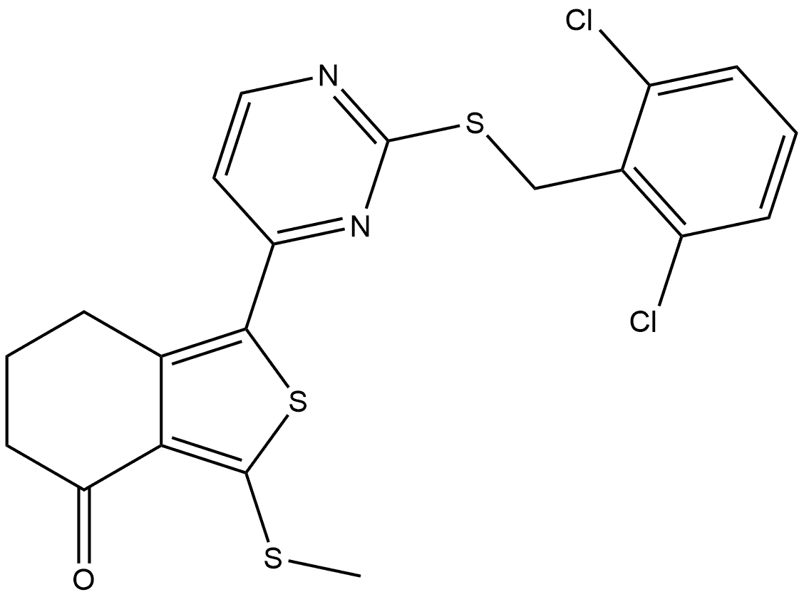 1-[2-[[(2,6-Dichlorophenyl)methyl]thio]-4-pyrimidinyl]-6,7-dihydro-3-(methylthio)benzo[c]thiophen-4(5H)-one Structure