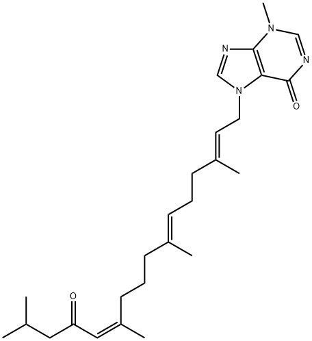 6H-Purin-6-one, 3,7-dihydro-3-methyl-7-[(2E,6E,11Z)-3,7,11,15-tetramethyl-13-oxo-2,6,11-hexadecatrien-1-yl]- Structure