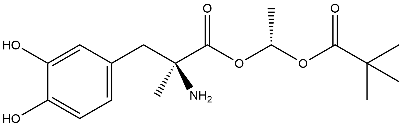 L-Tyrosine, 3-hydroxy-α-methyl-, 1-(2,2-dimethyl-1-oxopropoxy)ethyl ester, (R)- (9CI) 구조식 이미지