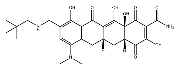 2-Naphthacenecarboxamide, 7-(dimethylamino)-9-[[(2,2-dimethylpropyl)amino]methyl]-1,4,4a,5,5a,6,11,12a-octahydro-3,10,12,12a-tetrahydroxy-1,4,11-trioxo-, (4aR,5aR,12aS)- 구조식 이미지