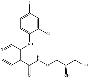 4-Pyridinecarboxamide, 3-[(2-chloro-4-iodophenyl)amino]-N-[(2R)-2,3-dihydroxypropoxy]- Structure