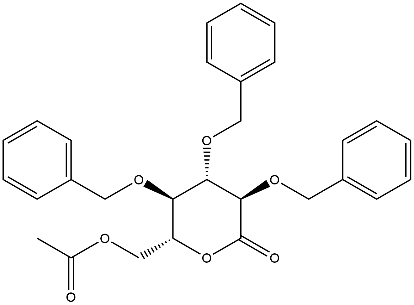 D-Gluconic acid, 2,3,4-tris-O-(phenylmethyl)-, δ-lactone, 6-acetate 구조식 이미지