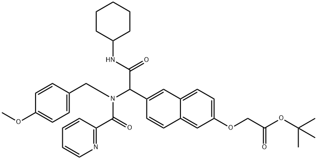Acetic acid, 2-[[6-[2-(cyclohexylamino)-1-[[(4-methoxyphenyl)methyl](2-pyridinylcarbonyl)amino]-2-oxoethyl]-2-naphthalenyl]oxy]-, 1,1-dimethylethyl ester 구조식 이미지
