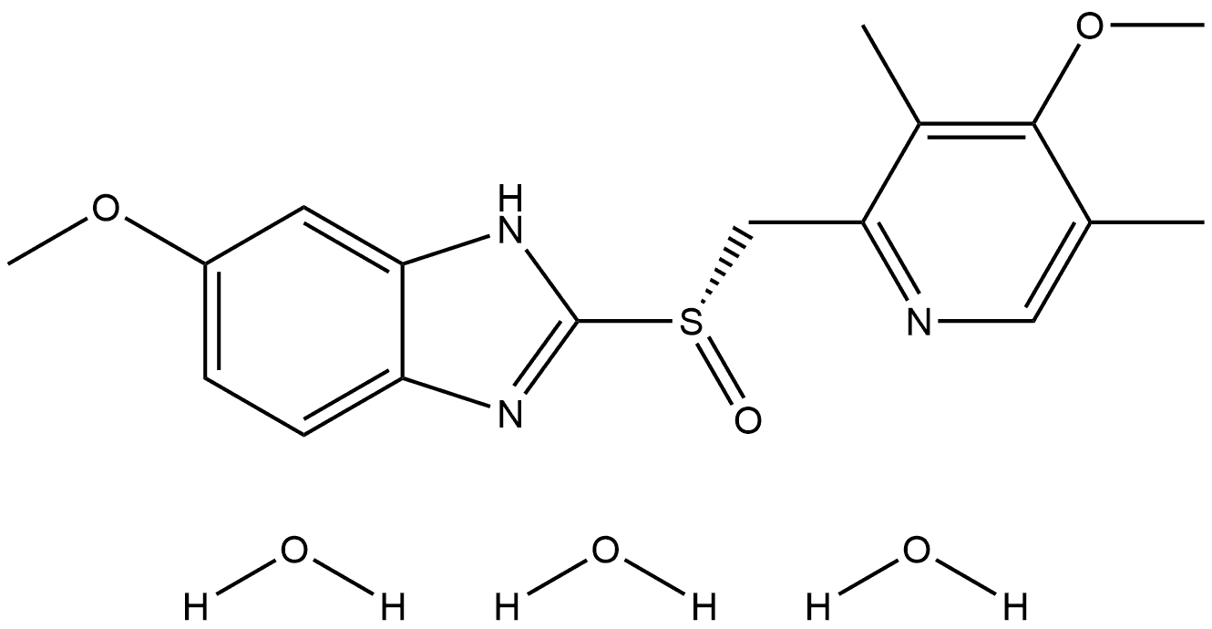 1H-Benzimidazole, 6-methoxy-2-[(S)-[(4-methoxy-3,5-dimethyl-2-pyridinyl)methyl]sulfinyl]-, hydrate (1:3) Structure