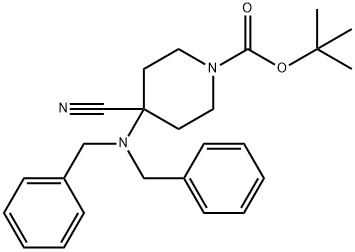 1-Piperidinecarboxylic acid, 4-[bis(phenylmethyl)amino]-4-cyano-, 1,1-dimethylethyl ester 구조식 이미지