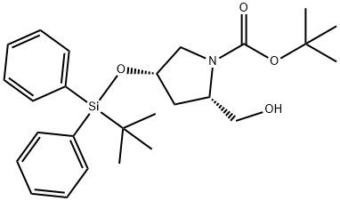 1-Pyrrolidinecarboxylic acid, 4-[[(1,1-dimethylethyl)diphenylsilyl]oxy]-2-(hydroxymethyl)-, 1,1-dimethylethyl ester, (2S,4S)- Structure