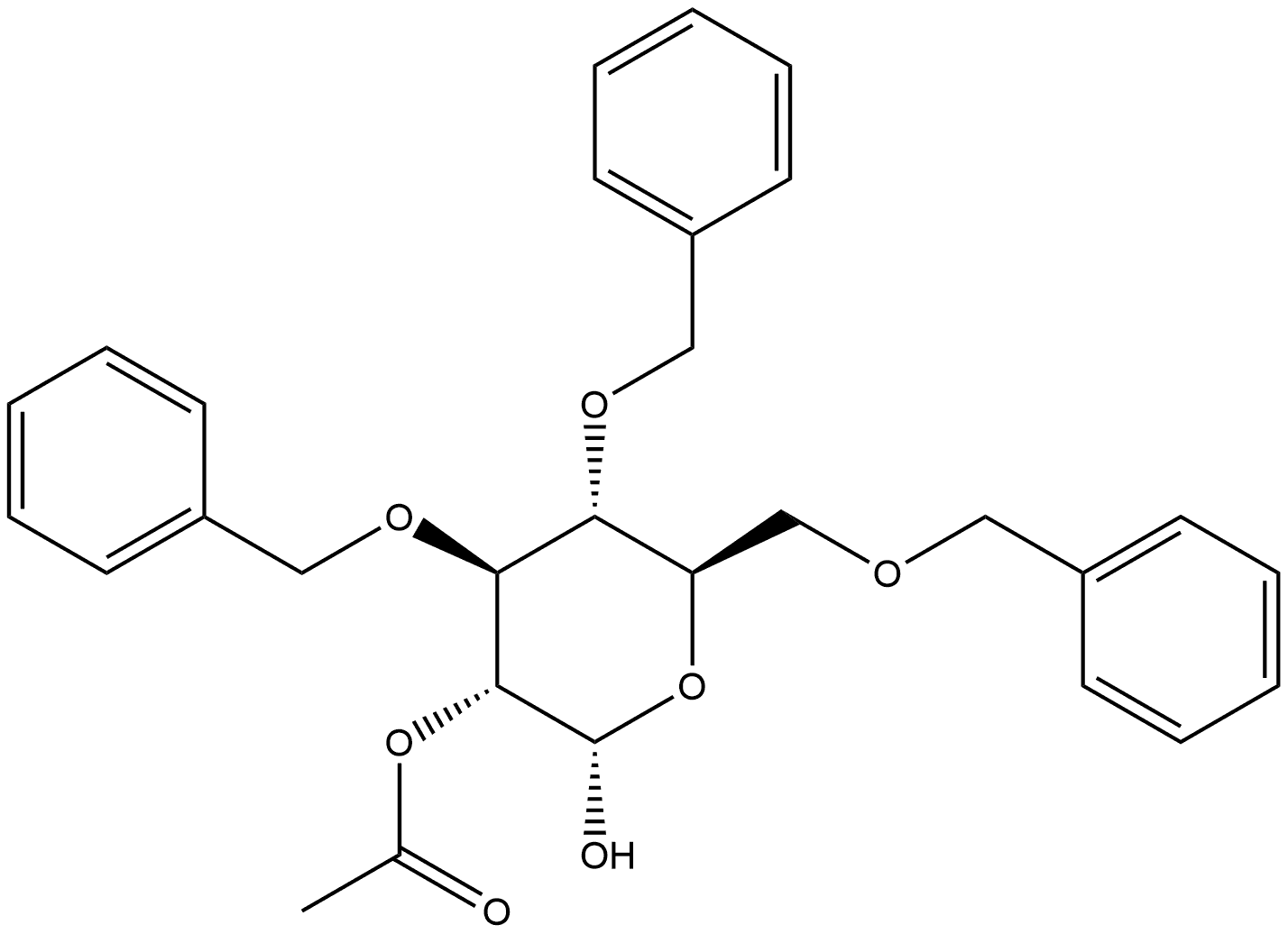 α-D-Glucopyranose, 3,4,6-tris-O-(phenylmethyl)-, 2-acetate Structure