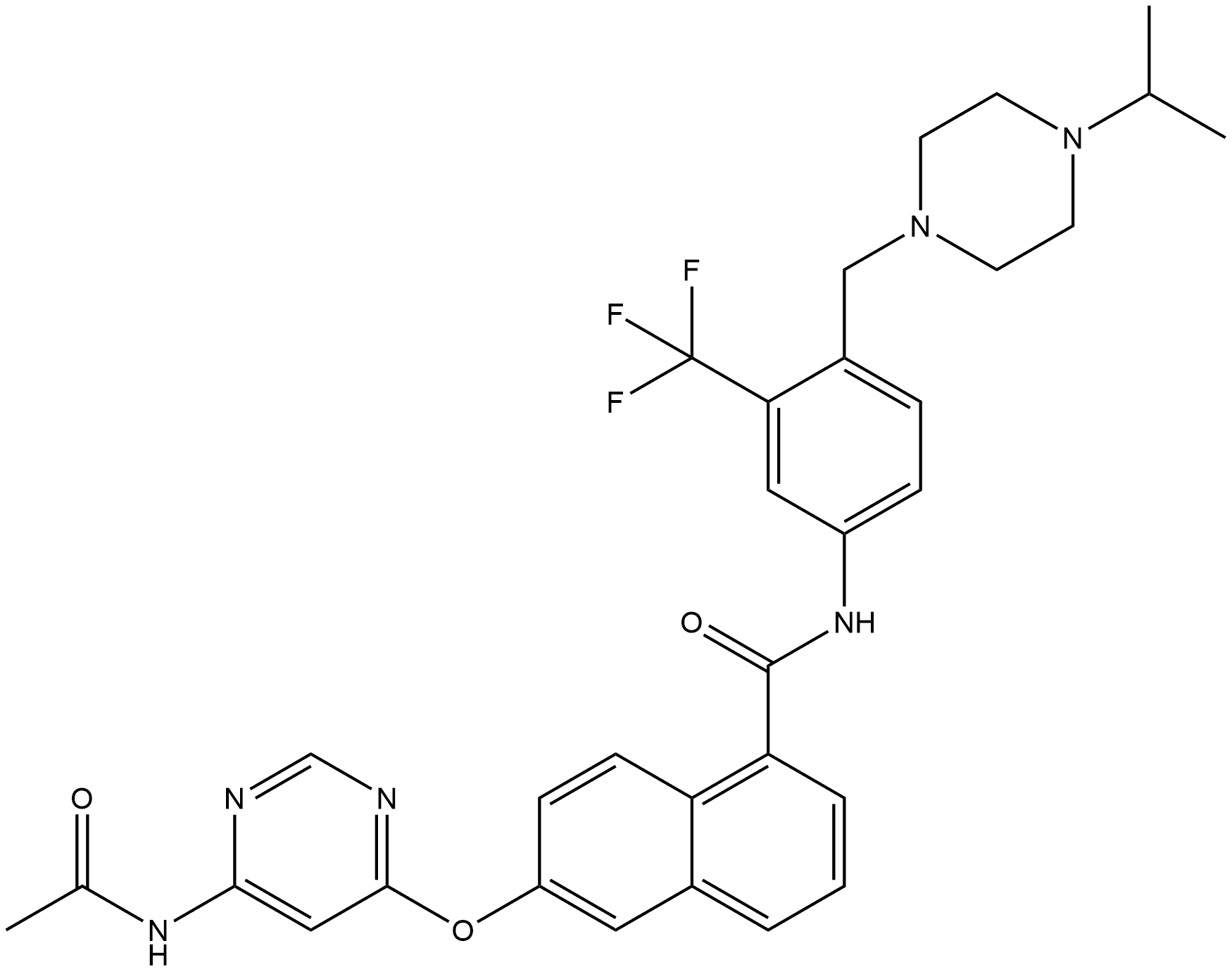 6-[[6-(Acetylamino)-4-pyrimidinyl]oxy]-N-[4-[[4-(1-methylethyl)-1-piperazinyl]methyl]-3-(trifluoromethyl)phenyl]-1-naphthalenecarboxamide Structure