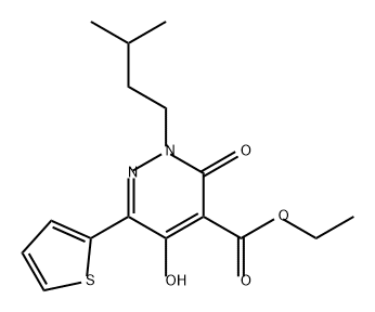4-Pyridazinecarboxylic acid, 2,3-dihydro-5-hydroxy-2-(3-methylbutyl)-3-oxo-6-(2-thienyl)-, ethyl ester Structure