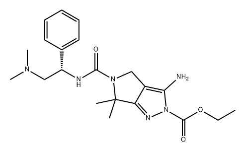 Pyrrolo[3,4-c]pyrazole-2(4H)-carboxylic acid, 3-amino-5-[[[(1S)-2-(dimethylamino)-1-phenylethyl]amino]carbonyl]-5,6-dihydro-6,6-dimethyl-, ethyl ester 구조식 이미지