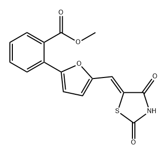 Benzoic acid, 2-[5-[(Z)-(2,4-dioxo-5-thiazolidinylidene)methyl]-2-furanyl]-, methyl ester Structure