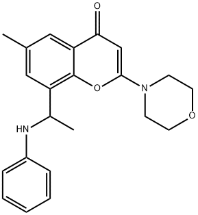 4H-1-Benzopyran-4-one, 6-methyl-2-(4-morpholinyl)-8-[1-(phenylamino)ethyl]- Structure