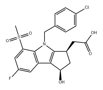 Cyclopent[b]indole-3-acetic acid, 4-[(4-chlorophenyl)methyl]-7-fluoro-1,2,3,4-tetrahydro-1-hydroxy-5-(methylsulfonyl)-, (1R,3R)- 구조식 이미지