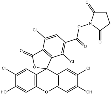 Spiro[isobenzofuran-1(3H),9'-[9H]xanthene]-6-carboxylic acid, 2',4,7,7'-tetrachloro-3',6'-dihydroxy-3-oxo-, 2,5-dioxo-1-pyrrolidinyl ester 구조식 이미지