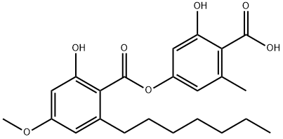 Benzoic acid, 2-heptyl-6-hydroxy-4-methoxy-, 4-carboxy-3-hydroxy-5-methylphenyl ester Structure