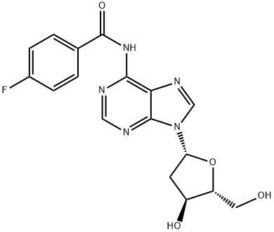 4-Fluoro-N-(9-((2R,4S,5R)-4-hydroxy-5-(hydroxymethyl)tetrahydrofuran-2-yl)-9H-purin-6-yl)benzamide 구조식 이미지