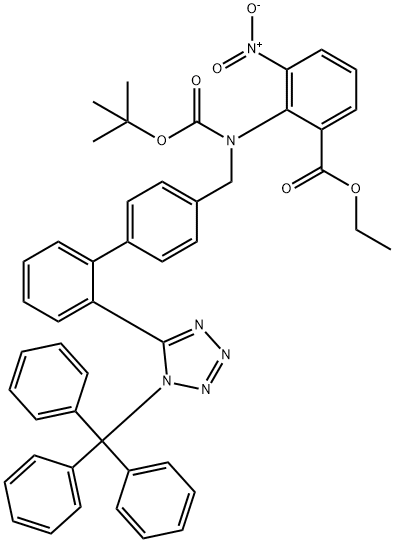 Benzoic acid, 2-[[(1,1-dimethylethoxy)carbonyl][[2'-[1-(triphenylmethyl)-1H-tetrazol-5-yl][1,1'-biphenyl]-4-yl]methyl]amino]-3-nitro-, ethyl ester 구조식 이미지