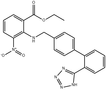Benzoic acid, 3-nitro-2-[[[2'-(1H-tetrazol-5-yl)[1,1'-biphenyl]-4-yl]methyl]amino]-, ethyl ester (9CI) 구조식 이미지