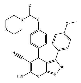 4-Morpholinecarboxylic acid, 4-[6-amino-5-cyano-2,4-dihydro-3-(4-methoxyphenyl)pyrano[2,3-c]pyrazol-4-yl]phenyl ester Structure