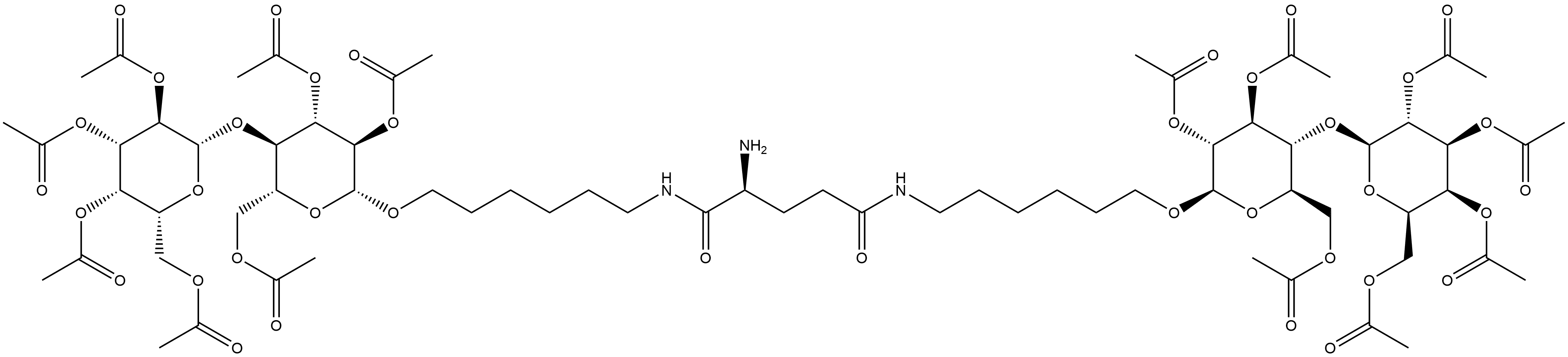 (2S)-2-amino-N,N'-bis[6-[[2,3,6-tri-O-acetyl-4-O-(2,3,4,6-tetra-O-acetyl-β-D-galactopyranosyl)-β-D-glucopyranosyl]oxy]hexyl]-Pentanediamide Structure